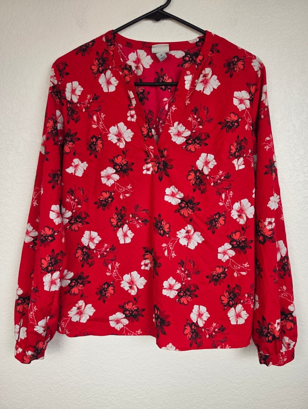 a new day Red Floral Long Sleeve Blouse Medium